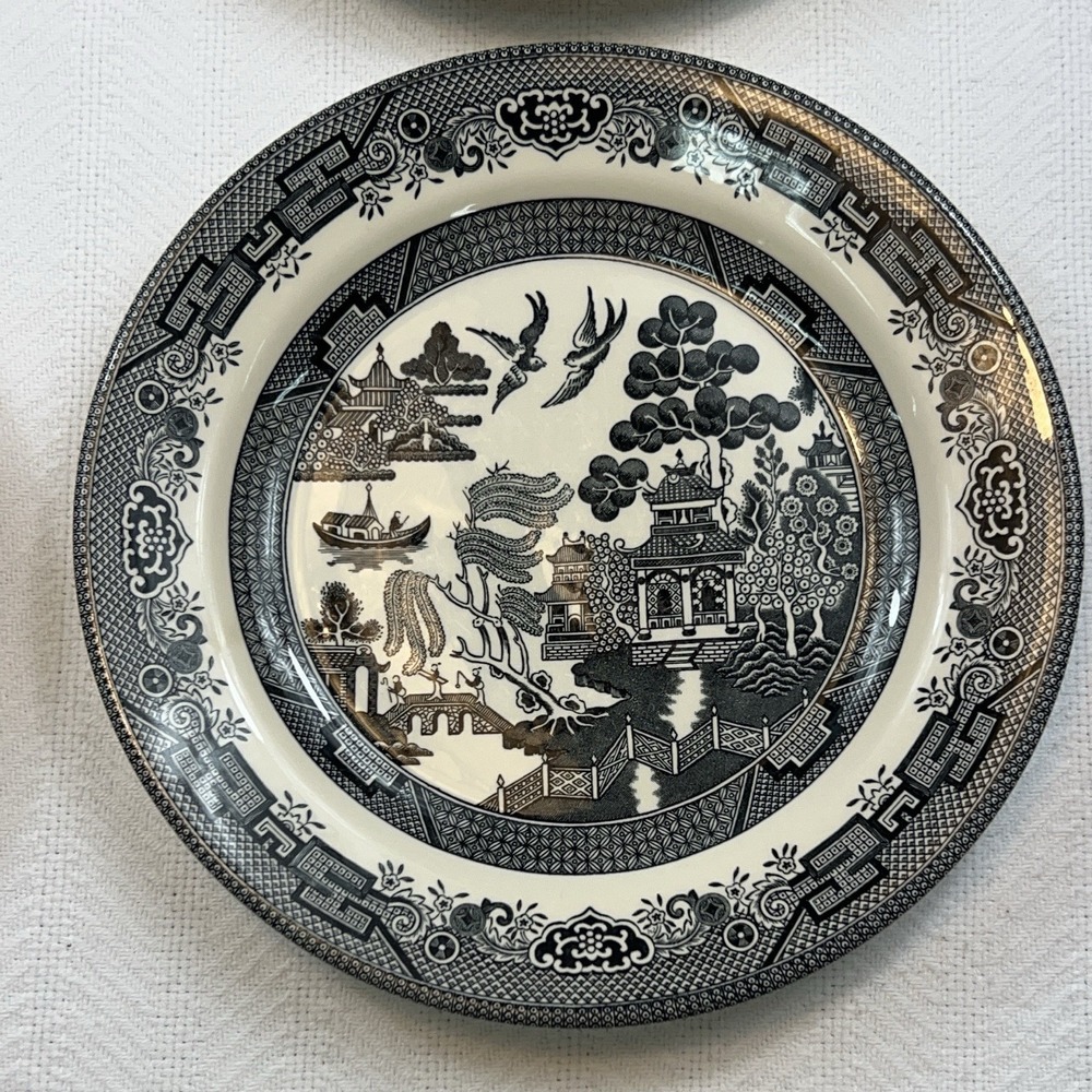 Churchill Midnight Willow Set 4 Dinner Plates 10" Black White World Market